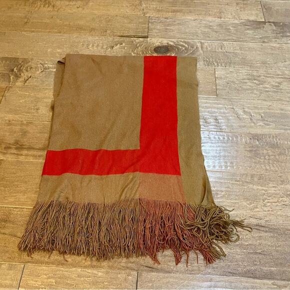 Women’s Large Fringe Edged Scarf Brown & Red - Picture 1 of 2